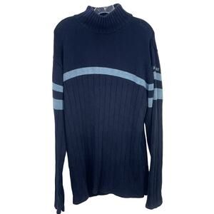 Nautica Jeans Co. Men's Blue Striped Knit Ramie Blend Pullover Sweater Size XL